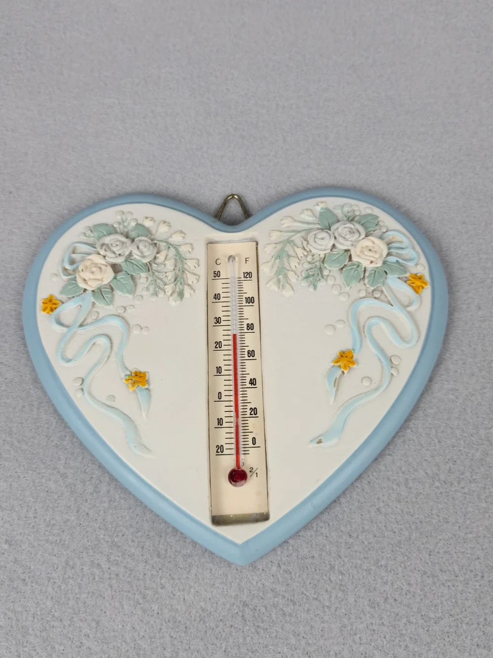 Vintage 1990 Heart-Shaped Floral Wall Thermometer - Cottagecore Decor